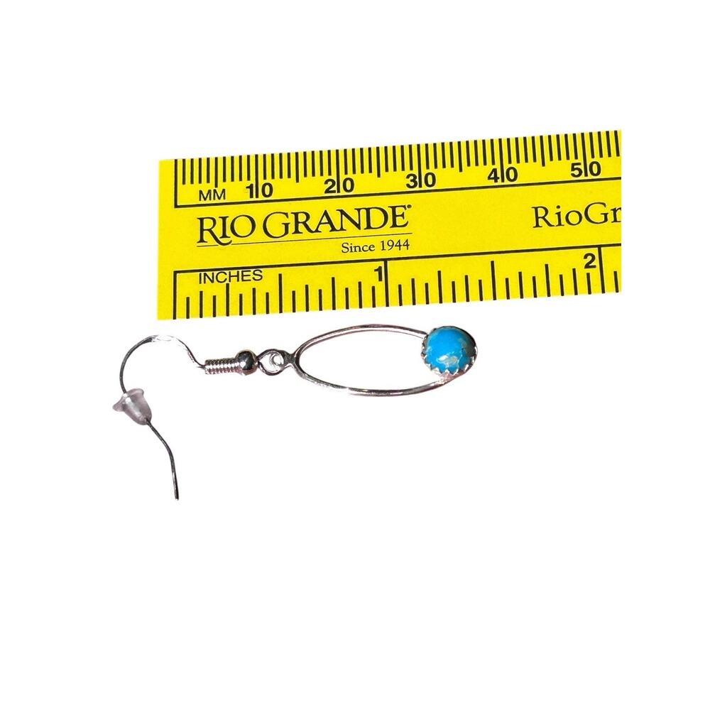 Sterling Silver & Kingman Turquoise Dangle Drop Oval Earrings Hand Crafted New - Picture 3 of 7